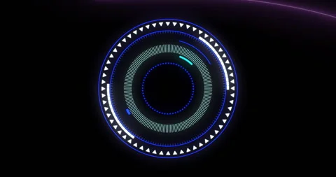 Circular futuristic interface animation with rotating elements and glowing blue Stock Footage 305132608