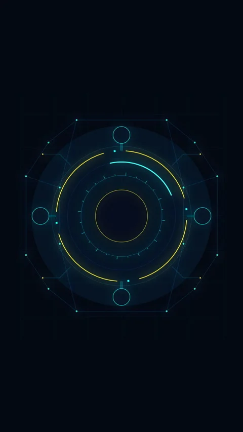 Circular futuristic interface with digital HUD data rings, glowing neon nod.. Stock Footage 348326362