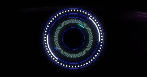 Circular futuristic interface image with rotating elements and glowing blue.. Stock Photos