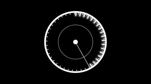 Circular gauge with pointer on black background, white speedometer meter di.. Stock Footage 321582789