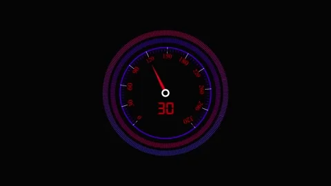 Circular Gauge with Red Needle and Purple Blue Rings on animation Black Bac.. Stock Footage 321592159
