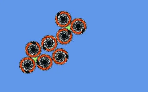 .. Circular geometric formations with orange radial shapes on Blue backgr Stock Illustration