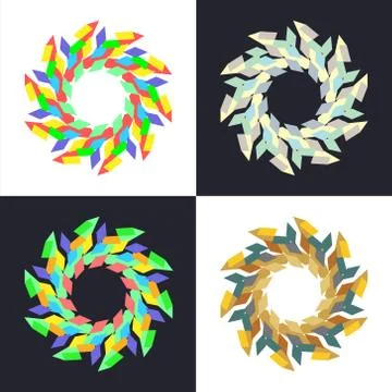 Circular geometric mosaic patterns on white and black square. 스톡 일러스트