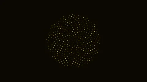 A circular geometric pattern formed by golden dots against a black background Video stock 335118168