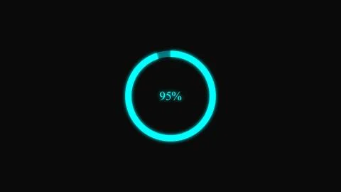 Circular glowing cyan loading bar illustrates 95 percent completion on star.. Stock Illustration