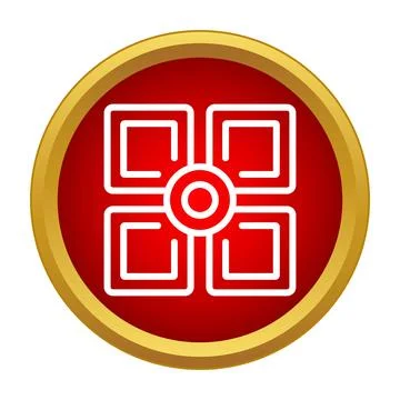 Circular gold bordered icon with four white squares Illustrazione stock