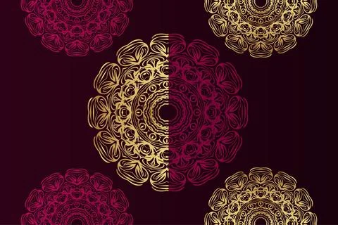 Circular Gold Mandala with Radiating Patterns on Red and Black Иллюстрация