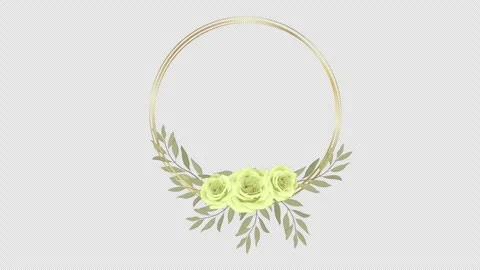 Circular gold wedding ring frame with white roses and foliage animation on .. Stock Footage 324047017