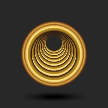 Circular golden 3d logo, circle fractal round shape from metal gradient lin.. Stockillustratie
