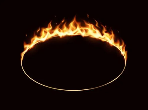 Circular golden ring with vibrant flames in darkness Stock Illustration