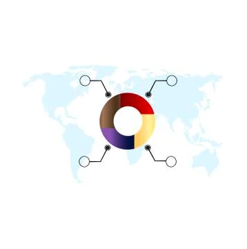 Circular gradient business chart, infographics on world map background. Stock Illustration