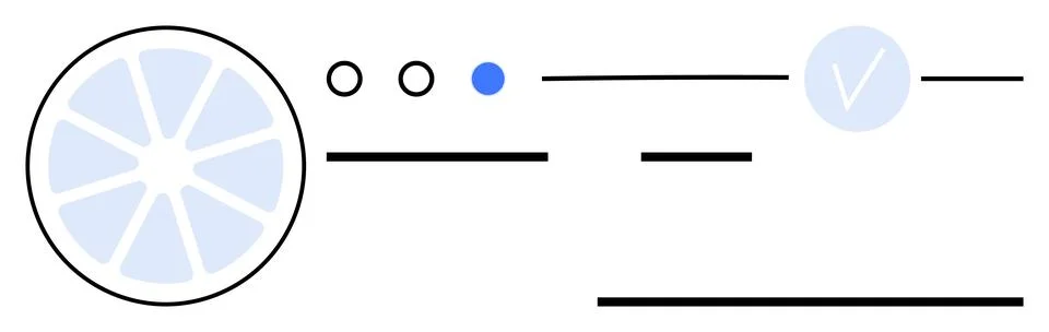 Circular graph beside UI elements including check mark, lines, and dots. Idea Stock Illustration