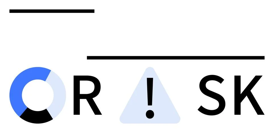 Circular graph, exclamation mark inside triangle, and letters forming ORISK.  Stock Illustration