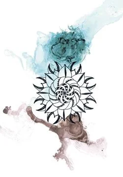 Circular graphic pattern on the background of abstract splashes Stock Illustration