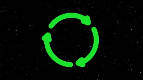 Circular green arrows on dark starry backdrop visualizing continuous cycle .. 動画素材 318056612