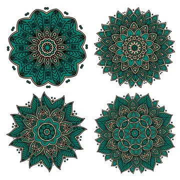 Circular green patterns with decorative elements 스톡 일러스트