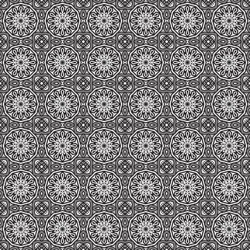 Circular grey pattern, textile design, repeating background, digital art, w.. Stock Illustration