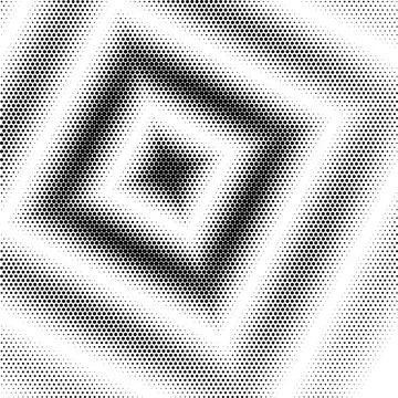 Circular halftone dot pattern background with monochrome radial distortion .. Иллюстрация