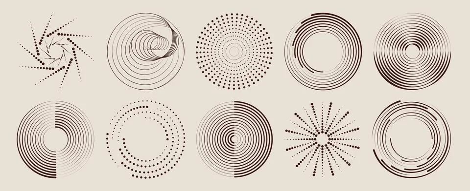 Circular halftone pattern with dots, swirl motion Stock Illustration