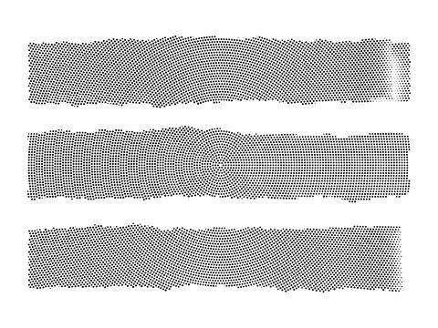 Circular halftone torn paper banners with radial stipple pattern for artist.. Stock Illustration