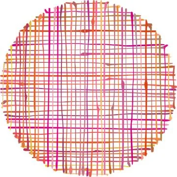 Circular hand-drawn liquid pink orange stripe grid pattern over white Stock-Illustration