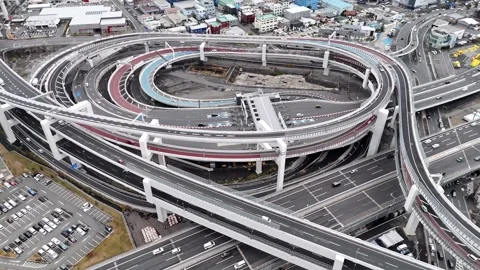 Circular Highway Loop | Yokohama Junction - 4K Aerial Video Stock Footage 329056153