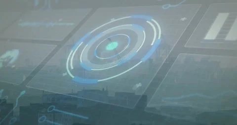 Circular HUD activating on scene load, rotating rings and pulsing core to scan Stock Footage 328685404