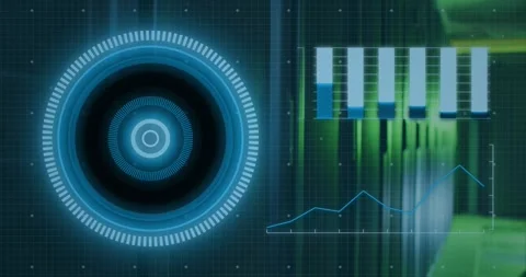 Circular HUD appearing left and growing, rotating, filling bars, drawing line, Stock Footage 322220899