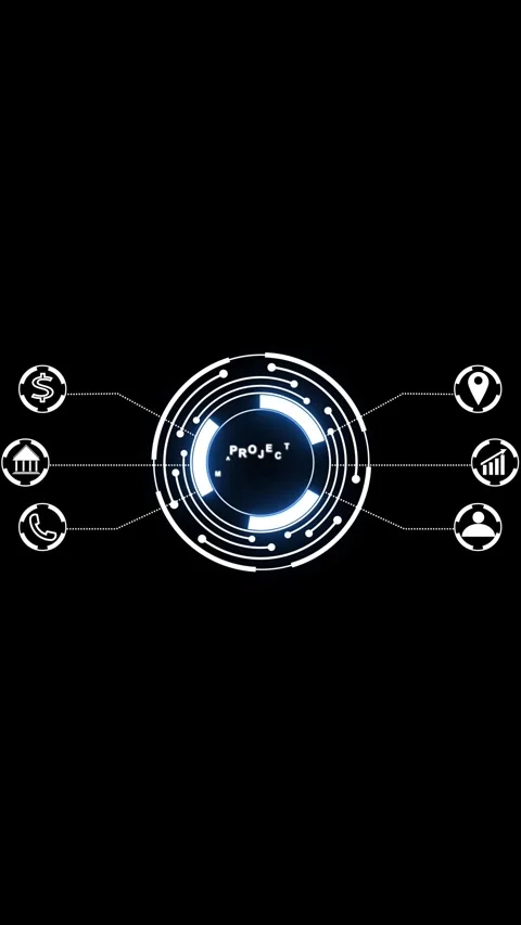 Circular HUD element vertical video on dark background for futuristic inter.. Stock Footage 344860853