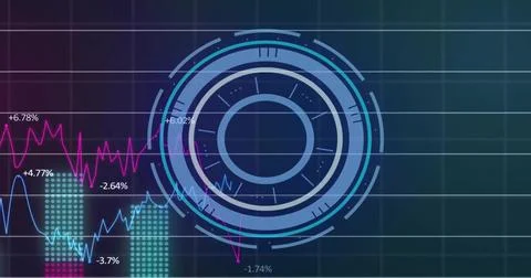 Circular HUD receiving live data, animating rings and syncing line charts 写真素材