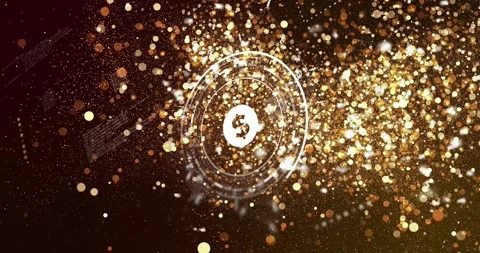 Circular HUD rotating as right stream starting gold bokeh enveloping dollar Stock Footage 333829820