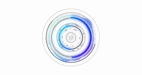 Circular HUD starting from central pulse, assembling rings, rotating ticks, Video stock 330444284