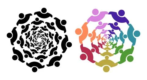Circular Human Figure Spiral Pattern in Black and Color 스톡 일러스트