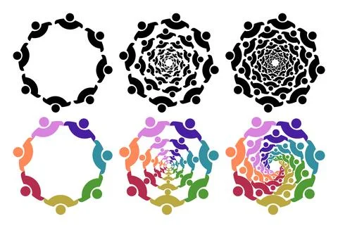 Circular Human Icon Pattern Set with Recursive Geometric Designs 스톡 일러스트