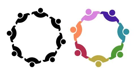 Circular Human Icons Forming Teamwork Ring Design Stock Illustration