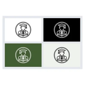 Circular icon featuring a graduate student wearing a mortarboard cap and re.. Stock Illustration