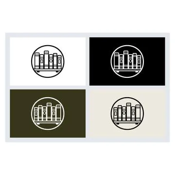 Circular icon featuring a row of books standing on a shelf Stock Illustration