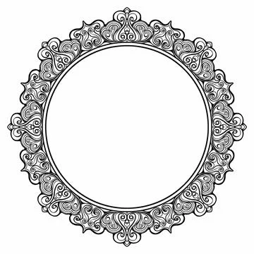 A circular Indian-style pattern with many symmetrical curls and an empty cent Stock Illustration