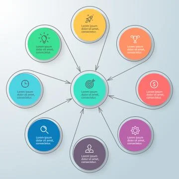 Circular infographic with central element. Minimalistic diagram. Stock Illustration
