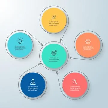 Circular infographic with central element. Minimalistic diagram. Stock Illustration