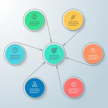 Circular infographic with central element. Minimalistic diagram. Stock Illustration