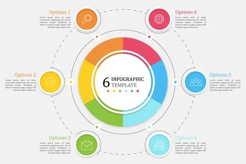 Circular infographic template divided on sections to visualize stages. Stock Illustration