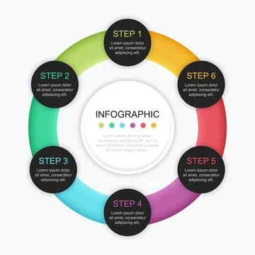 Circular infographic template divided on sections to visualize stages. Stock Illustration