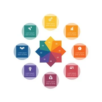 Circular Infographics for 8 positions Stock Illustration