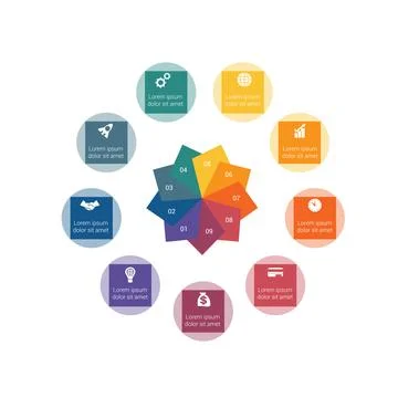 Circular Infographics for 9 positions Stock Illustration