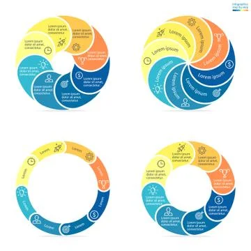 Circular infographics with rounded colored sections. Stock Illustration