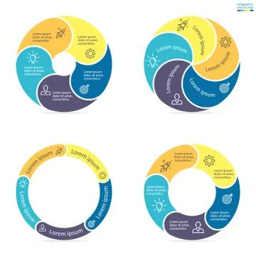 Circular infographics with rounded colored sections. Stock Illustration