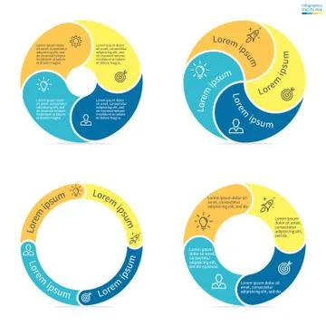 Circular infographics with rounded colored sections. Stock Illustration