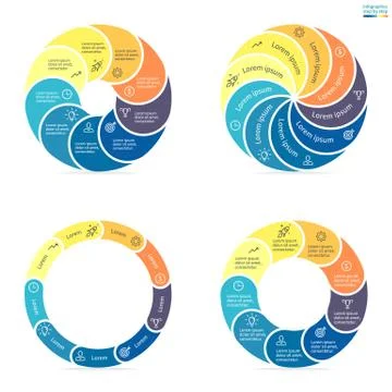 Circular infographics with rounded colored sections. Stock Illustration
