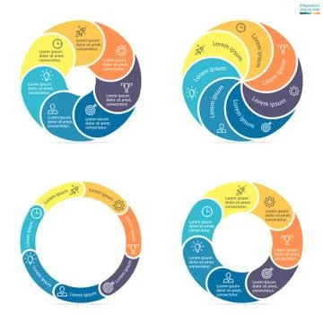 Circular infographics with rounded colored sections. Stock Illustration